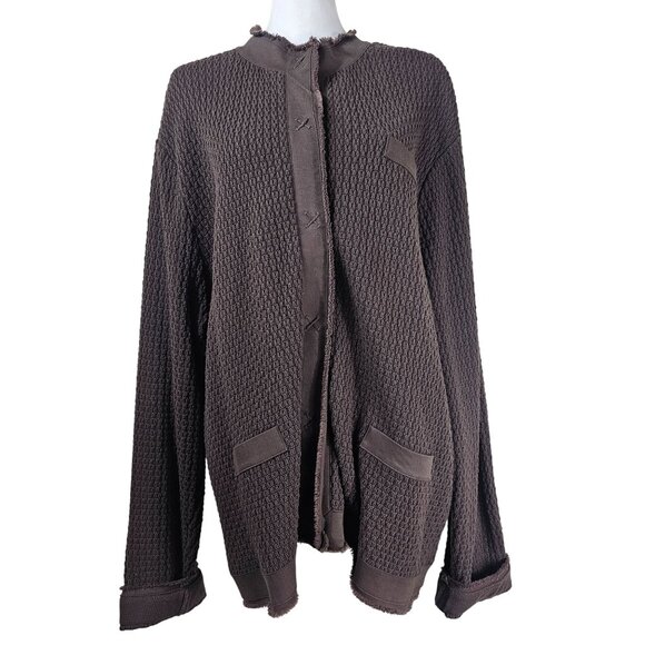 Talbots Sweaters - Vintage Talbots Waffle Knit Cardigan Jacket 3X Brown Casual Boho Raw Hem Relaxed